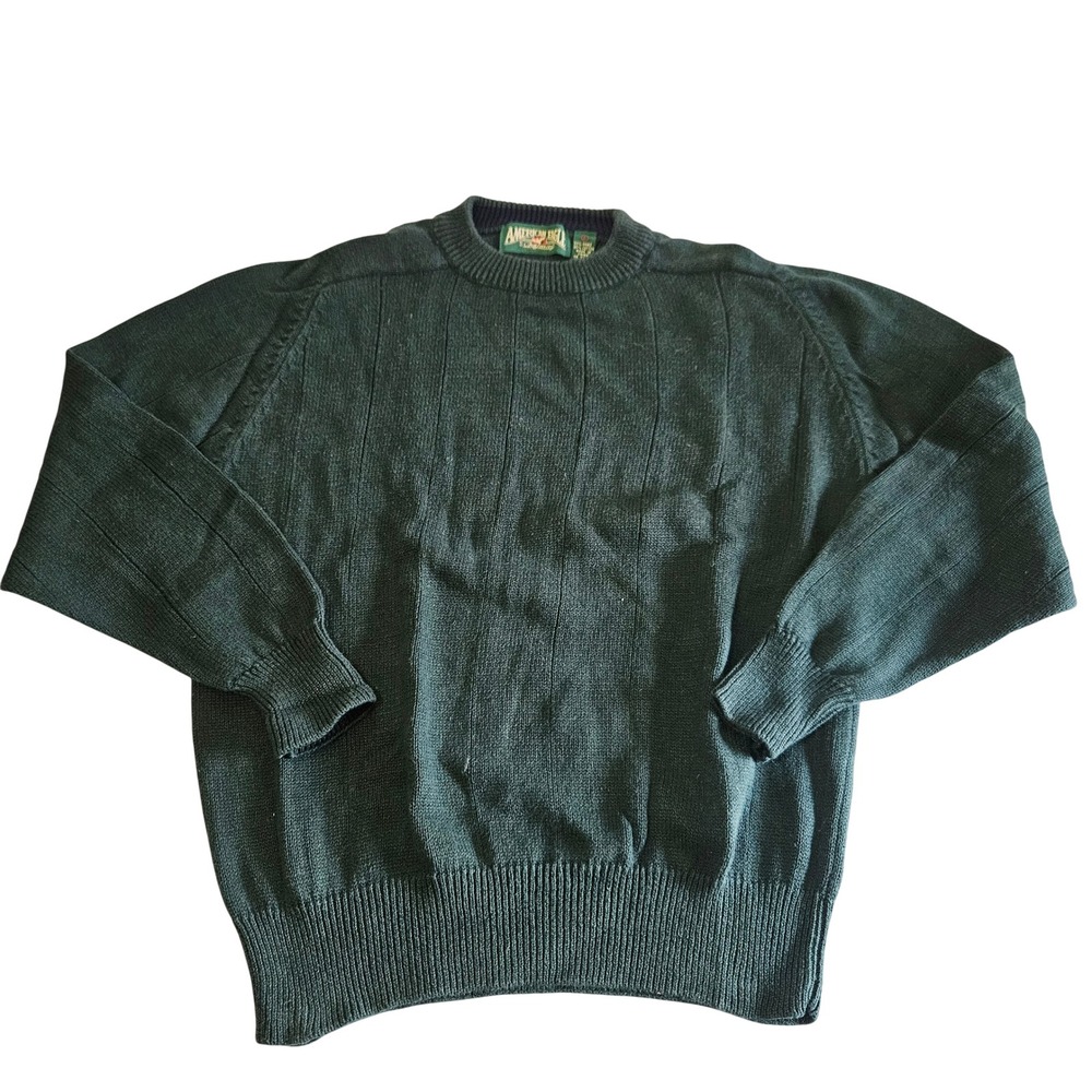 Vintage American Eagle Outfitters Mens Forest Green Ribbed Crewneck Sweater L